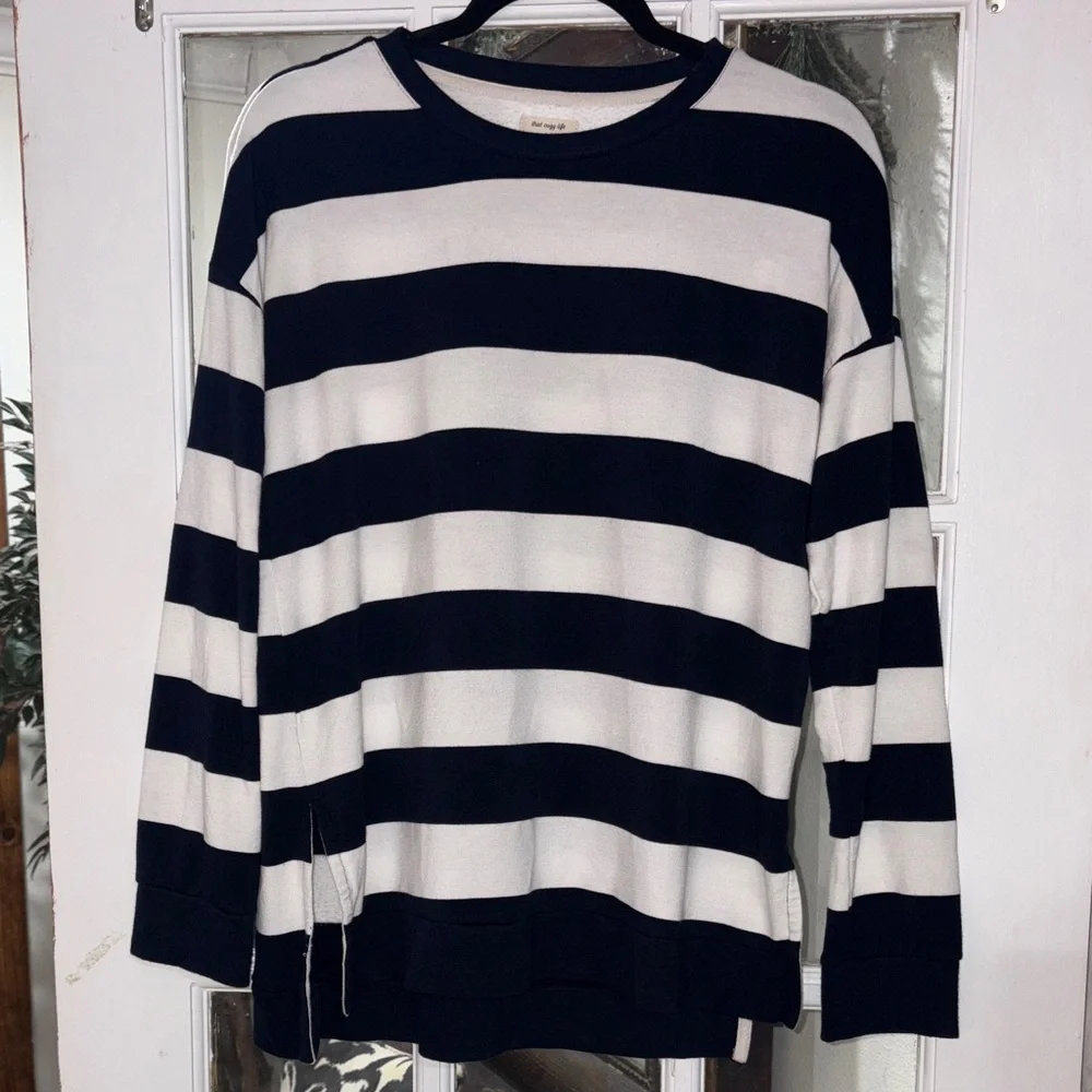 ⚓ Thread & Supply Navy & White Striped Oversized Sweater Small Coastal Nautical